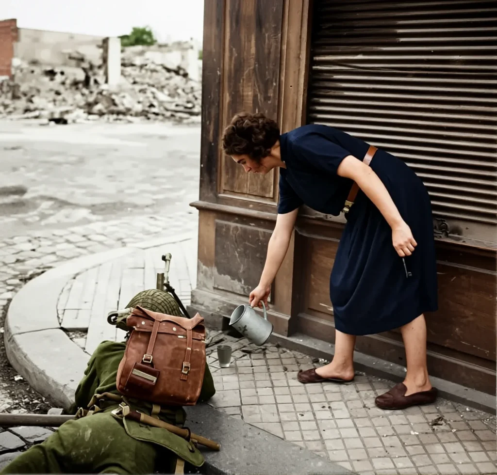 French Civilian Pouring Cider for a British Soldier